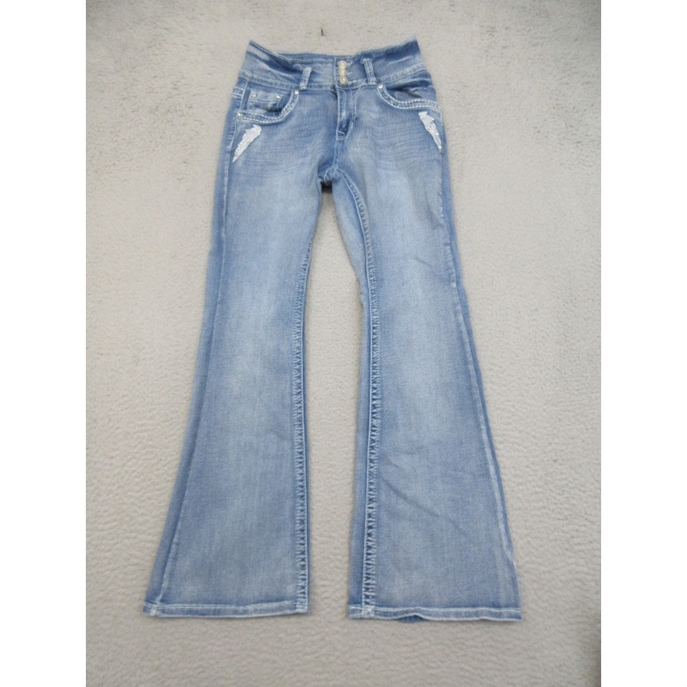 SKY Y2K Rhinestone Western Jeans 7/8 Red Sequin High Rise Flared Cowgirl Glam